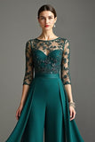 Navy Chiffon 3/4 Sleeves Mother of the Bride Pantsuits with Lace