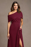 Burgundy Sheath Maxi Mother of the Bride Dress with Slit