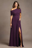 Burgundy Sheath Maxi Mother of the Bride Dress with Slit
