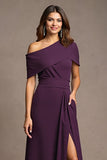 Burgundy Sheath Maxi Mother of the Bride Dress with Slit