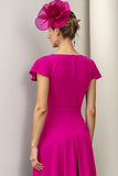Burgundy A Line Bateau Neck Satin Midi Mother of the Bride Dress