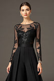 Black A Line Chiffon Maxi Mother of the Bride Dress with Lace