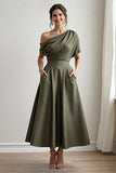 A Line Black Long Satin Mother of the Bride Dress with Pockets