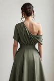 A Line Black Long Satin Mother of the Bride Dress with Pockets