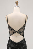 Sparkly Black Corset Tight Sequins Spaghetti Straps Short Prom Dress