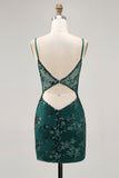 Sparkly Dark Green Corset Short Tight Prom Dress with Sequins