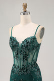 Sparkly Dark Green Corset Short Tight Prom Dress with Sequins