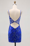 Sparkly Black Corset Tight Sequins Spaghetti Straps Short Prom Dress