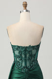 Sparkly Dark Green Satin Corset Short Prom Dress with Drape