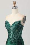 Sparkly Dark Green Satin Corset Short Prom Dress with Drape