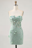 Sparkly Sage Floral Sweetheart Corset Tight Mini Prom Dress with Applique