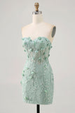 Sparkly Sage Floral Sweetheart Corset Tight Mini Prom Dress with Applique