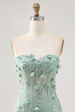 Sparkly Sage Floral Sweetheart Corset Tight Mini Prom Dress with Applique