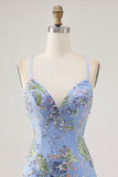 Sparkly Lilac Tight Beaded Floral Sequined Mini Prom Dress