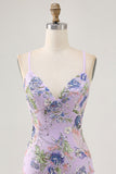 Sparkly Pink Beaded Floral Mini Tight Prom Dress with Sequins