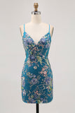 Sparkly Peacock Floral Tight Beaded Mini Prom Dress with Sequins