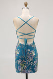 Sparkly Peacock Floral Tight Beaded Mini Prom Dress with Sequins