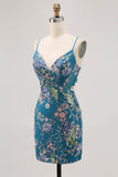 Sparkly Peacock Floral Tight Beaded Mini Prom Dress with Sequins