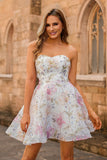 Sparkly Pink Short A Line Floral Cocktail Dress