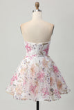 Sparkly Pink Floral Sweetheart A Line Short Sequined Prom Dress