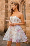 Sparkly Pink Short A Line Floral Cocktail Dress