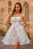 Sparkly Pink Short A Line Floral Cocktail Dress