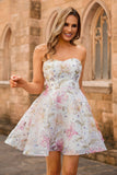 Sparkly Pink Short A Line Floral Cocktail Dress