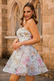 Sparkly Pink Short A Line Floral Cocktail Dress