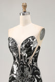 Sparkly Black Strapless Tight Short Mirror Prom Dress with Beading