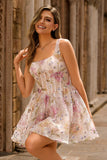 Sparkly Pink Corset A Line Floral Short Cocktail Dress with Sequins