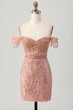 Sparkly Dusty Rose Corset Tight Beaded Short Prom Dress