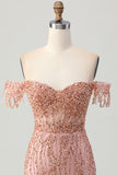 Sparkly Dusty Rose Corset Tight Beaded Short Prom Dress