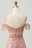 Sparkly Dusty Rose Corset Tight Beaded Short Prom Dress