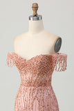 Sparkly Dusty Rose Corset Tight Beaded Short Prom Dress
