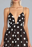 Coffee and White Spaghetti Straps Chiffon A Line Boho Maxi Polka Dot Dress