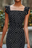 Chiffon Boho Mermaid Black and White Maxi Polka Dot Dress with Ruffles