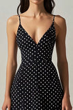 Boho Black and White Spaghetti Straps Maxi Chiffon A Line Polka Dot Dress