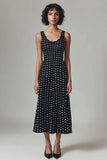 Black and White Scoop Neck Chiffon Maxi A Line Polka Dot Dress