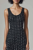 Black and White Scoop Neck Chiffon Maxi A Line Polka Dot Dress