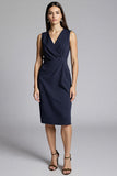 Royal Blue Satin V-Neck Midi Bodycon Work Dress