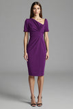 Royal Blue Satin Bodycon Asymmetrical Neck Midi Work Dress