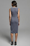 Royal Blue Satin Bodycon Ruched Midi Work Dress with Slit