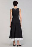 Black Satin A Line Crew Neck Work Dress