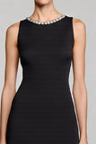 Black Satin A Line Crew Neck Work Dress