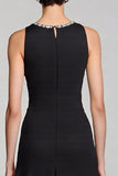 Black Satin A Line Crew Neck Work Dress