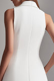 Ivory A Line Peak Lapel Satin Mini Work Blazer Dress with Pockets