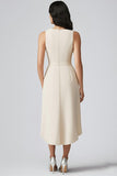 Champagne Satin Sheath V-Neck Asymmetrical Work Blazer Dress