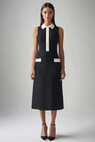 Black and White Sheath Satin Collar Neck Midi Work Dress