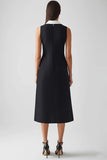 Black and White Sheath Satin Collar Neck Midi Work Dress