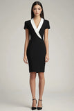 Black and White Shawl Lapel Bodycon Short Satin Work Blazer Dress